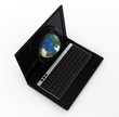 globe falling with splashes into the computer monitor screen