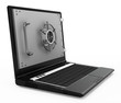 computer security. notebook safe deposit box with a closed door