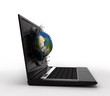 globe falling with splashes into the computer monitor screen