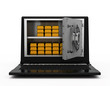 electronic money. notebook safe deposit box with open door