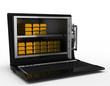 electronic money. notebook safe deposit box with open door
