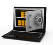 electronic money. notebook safe deposit box with open door