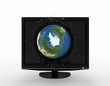 Illustration: globe falling with splashes into the LCD tv screen globe falling with splashes into the LCD tv screen