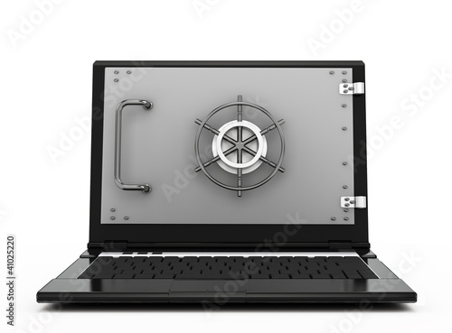 Illustration: computer security. notebook safe deposit box with a closed door computer security. notebook safe deposit box with a closed door