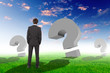 Illustration: Businessman with question marks around him Businessman with question marks around him