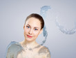 Young woman with water splashes