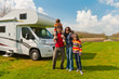 Family vacation in camping. Travel on motorhome with kids