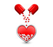 capsule is divided in half pours red white granules in the heart