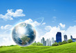 Green nature landscape with planet Earth Green nature landscape with planet Earth