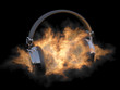 Headphones in fire. Illustration on black background