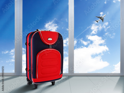 Illustration: Red suitcase and plane Red suitcase and plane