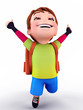 Happy boy flying with school bag