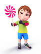 Cute boy holding red and white loll