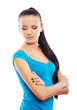 Photo: beautiful woman looks down beautiful woman looks down
