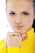 Photo: beautiful woman in yellow turtleneck beautiful woman in yellow turtleneck