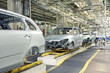 cars in a row at car plant