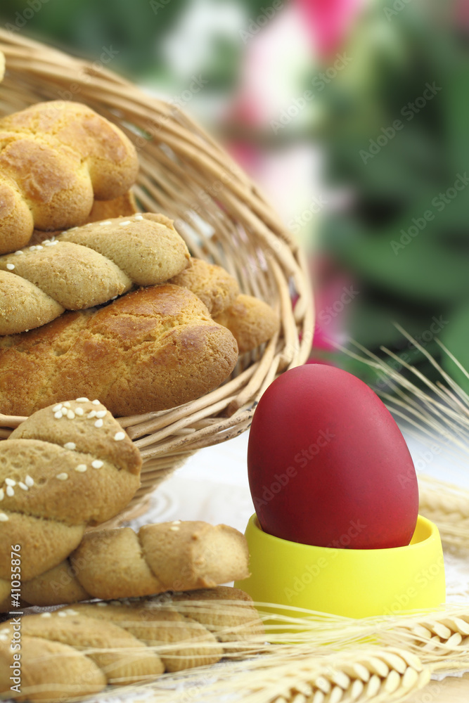 Butter shortbread biscuits and Easter egg on the table