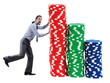 Businessman and casino chips on white