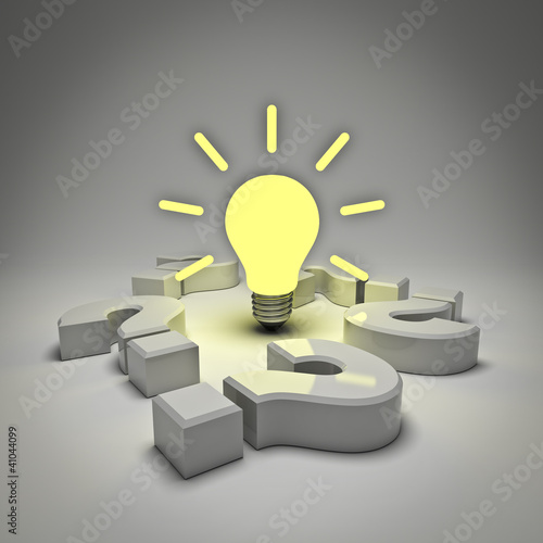 Illustration: Idea light bulb amongst question marks Idea light bulb amongst question marks