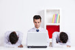 Three twin businessman at the office Three twin businessman at the office