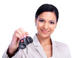Woman with a car key.