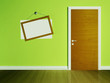 Door in the empty room and a frame