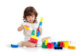 canvas print picture - child with construction set over white background