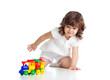 child playing  with colourful toy. Isolated on white background