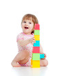 canvas print picture - Funny little child playing with colorful toys, isolated over whi