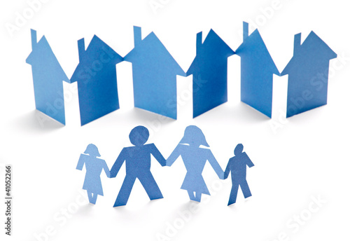 Photo: paper people and house shape cut connection chain paper people and house shape cut connection chain