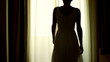 Girl opens the curtains and go out to the terrace, slow motion