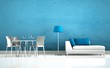 Wohndesign - Sofa mit Esstisch blau