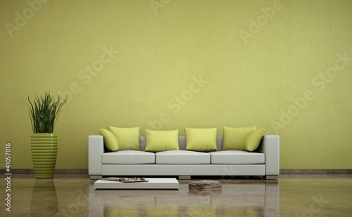 Illustration: Wohndesign - Sofa vor grüner Wand Wohndesign - Sofa vor grüner Wand