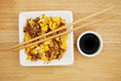 Egg fried rice and soy sauce