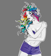 Young lady with rainbow colored hair
