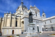 Statue of pope John Paul II in front of Almudena Cathedral Statue of pope John Paul II in front of Almudena Cathedral