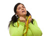 Frustrated Hispanic Woman with Tape Measure