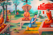 Mural of traditional Thai lifestyle, Wat Pa Nachuak, Mahasarakha Mural of traditional Thai lifestyle, Wat Pa Nachuak, Mahasarakha