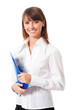 Businesswoman with blue folder, isolated
