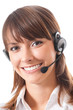 Support phone operator in headset, isolated