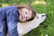 girl with her pet outdoor