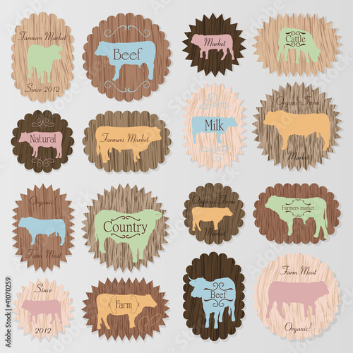 Vector: Farm animals market egg and meat labels food vector Farm animals market egg and meat labels food vector