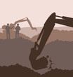 Excavator loader at construction site vector