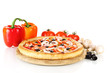 Aromatic pizza with vegetables and mushrooms isolated on white