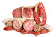 Insaccati e Prosciutto crudo su fondo bianco