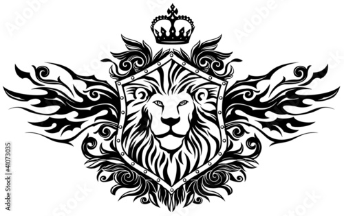 Vector: Lion On Shield Insignia Lion On Shield Insignia