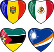 Set of vector images of hearts with the flags