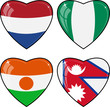 Set of vector images of hearts with the flags