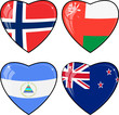Set of vector images of hearts with the flags