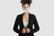 Covering mouth with a euro banknote Covering mouth with a euro banknote